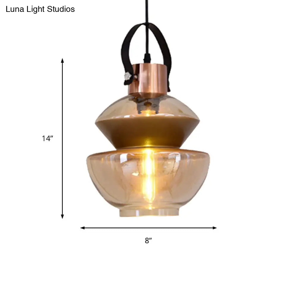 Modernist Gourd/Cone Glass Pendant Light - 1-Light Brown Ceiling Fixture For Dining Room