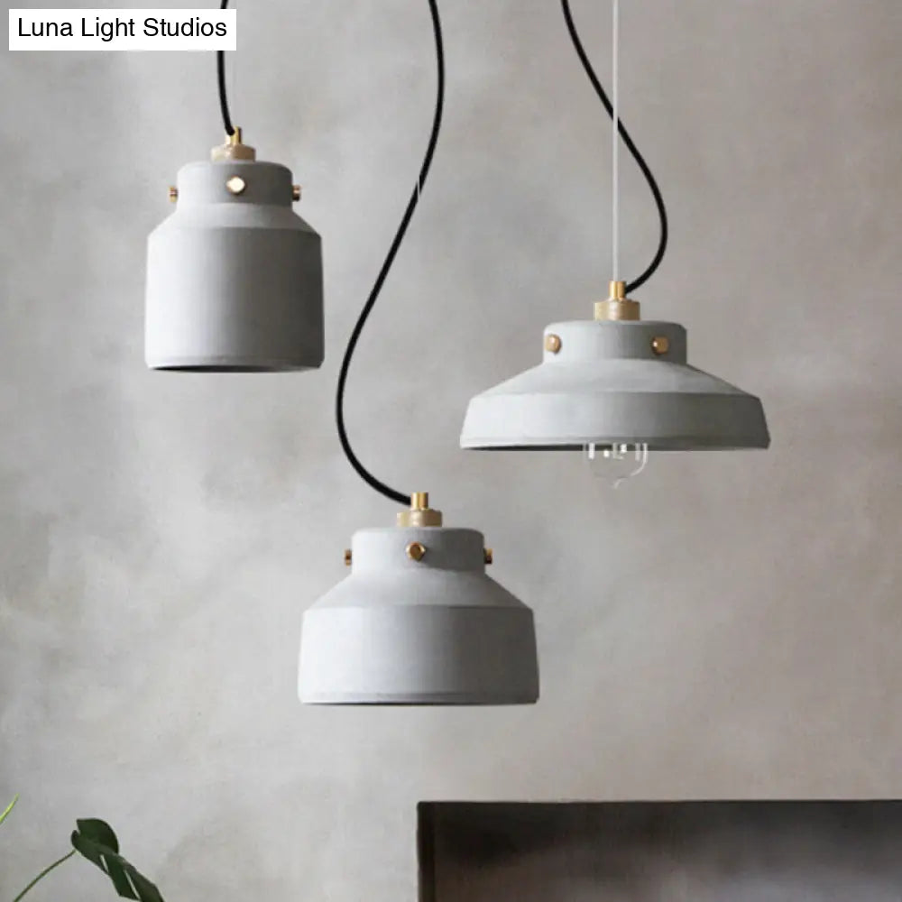 Grey Cement Suspension Lamp - Modernist 1 Light Hanging Ceiling Fixture Multiple Sizes Available