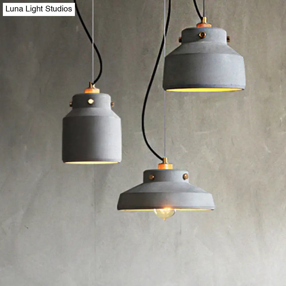 Modernist 1-Light Grey Mason Jar Cement Pendant Lamp - 7’/10’/12.5’ Width