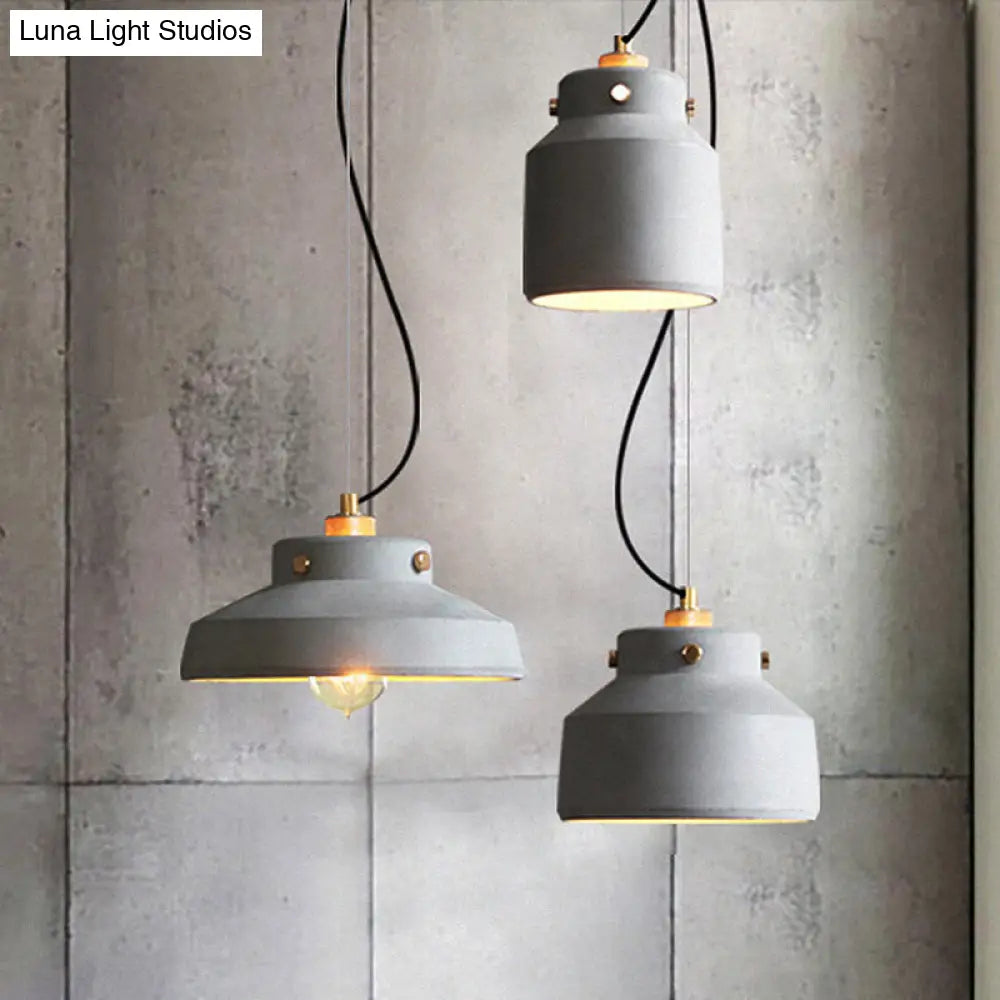 Grey Cement Suspension Lamp - Modernist 1 Light Hanging Ceiling Fixture Multiple Sizes Available