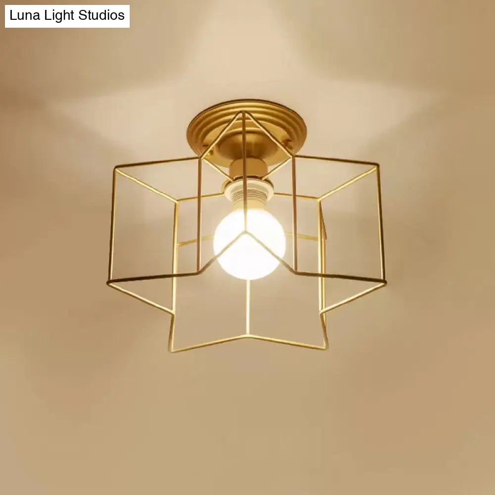 Modernist 1 - Light Metallic Star Frame Flush Mount Lamp In Black/Gold