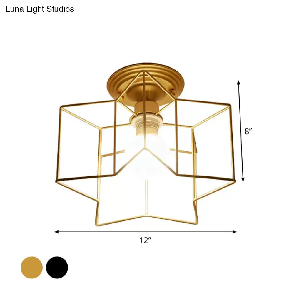 Modernist 1 - Light Metallic Star Frame Flush Mount Lamp In Black/Gold