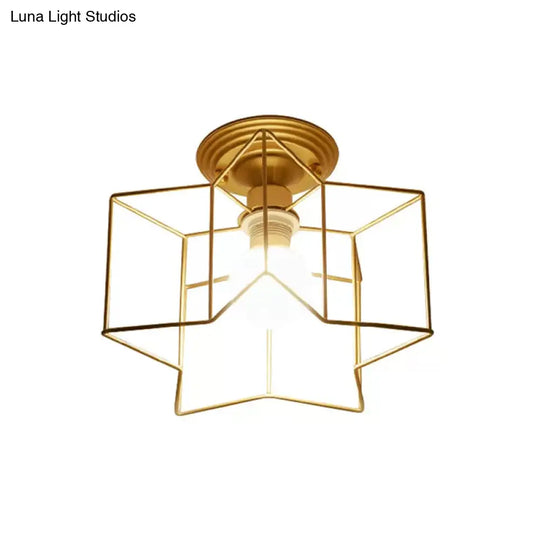 Modernist 1 - Light Metallic Star Frame Flush Mount Lamp In Black/Gold