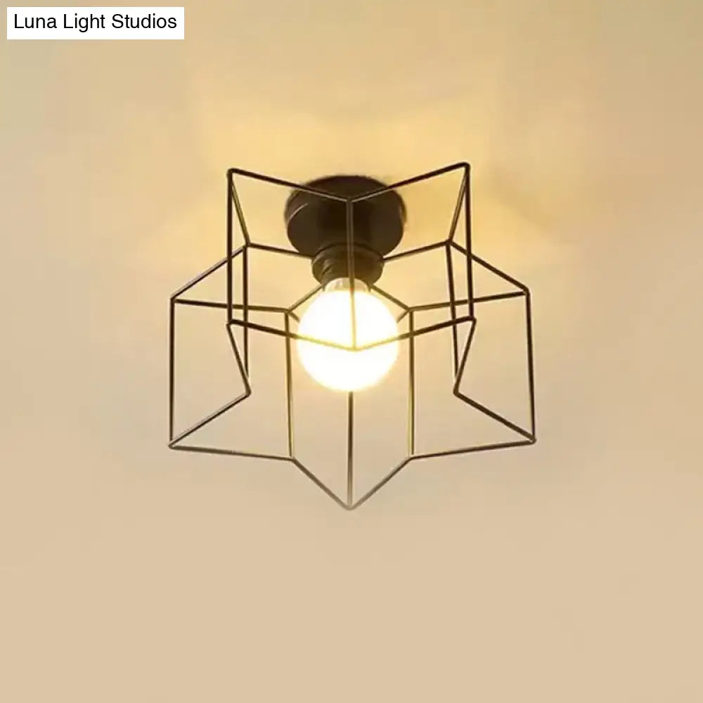 Modernist 1 - Light Metallic Star Frame Flush Mount Lamp In Black/Gold