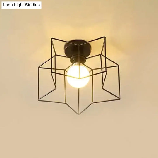 Modernist 1 - Light Metallic Star Frame Flush Mount Lamp In Black/Gold