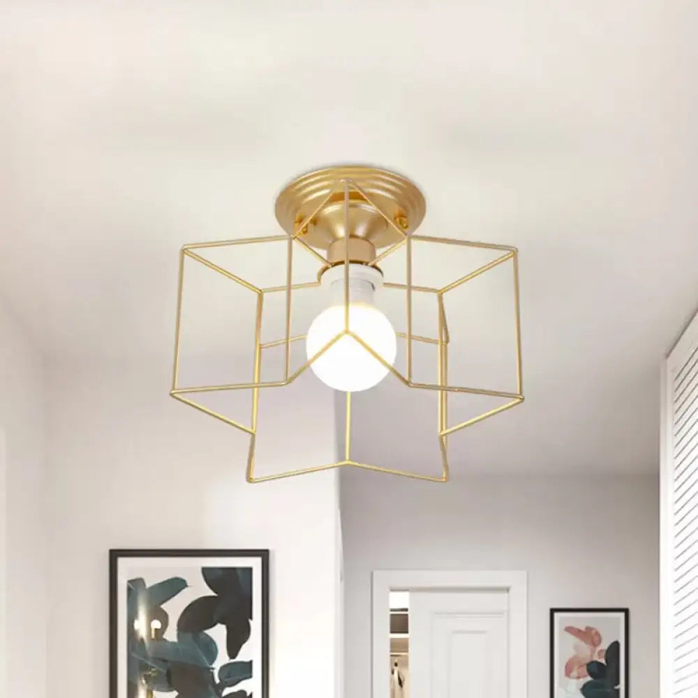 Modernist 1 - Light Metallic Star Frame Flush Mount Lamp In Black/Gold Gold