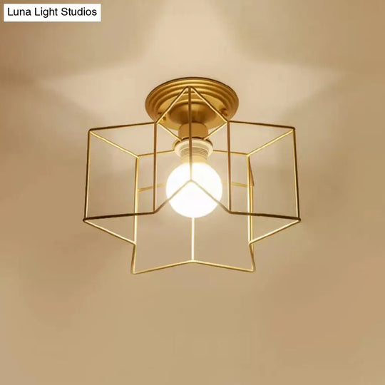 Modernist 1-Light Metallic Star Frame Flush Mount Lamp In Black/Gold