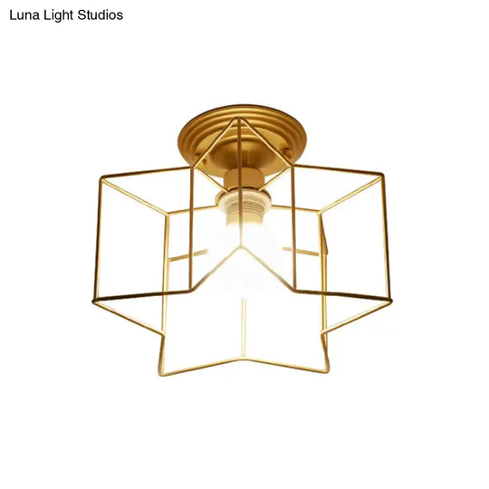 Modernist 1-Light Metallic Star Frame Flush Mount Lamp In Black/Gold