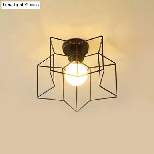 Modernist 1-Light Metallic Star Frame Flush Mount Lamp In Black/Gold