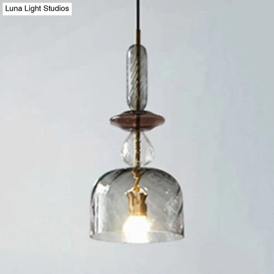 Modernist 1-Light Glass Pendant In Pink/Blue/Amber Globe Cylinder Or Dome Shape Clear