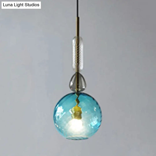 Modernist 1-Light Glass Pendant In Pink/Blue/Amber Globe Cylinder Or Dome Shape Blue