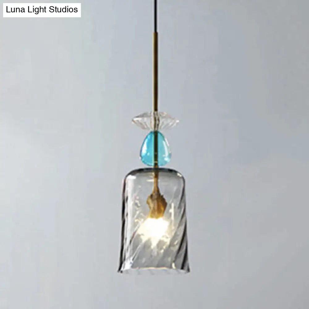 Modernist 1-Light Glass Pendant In Pink/Blue/Amber Globe Cylinder Or Dome Shape Smoke Gray