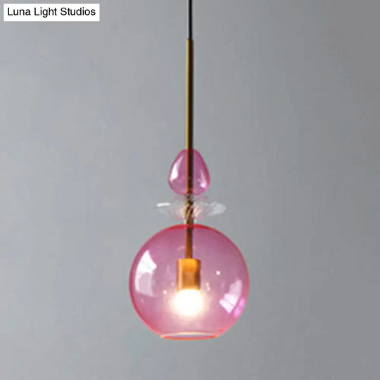 Modernist 1-Light Glass Pendant In Pink/Blue/Amber Globe Cylinder Or Dome Shape Pink