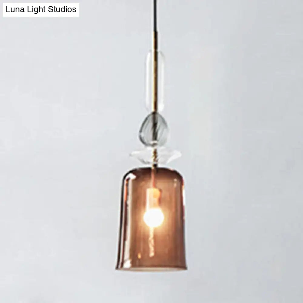 Modernist 1-Light Glass Pendant In Pink/Blue/Amber Globe Cylinder Or Dome Shape Amber