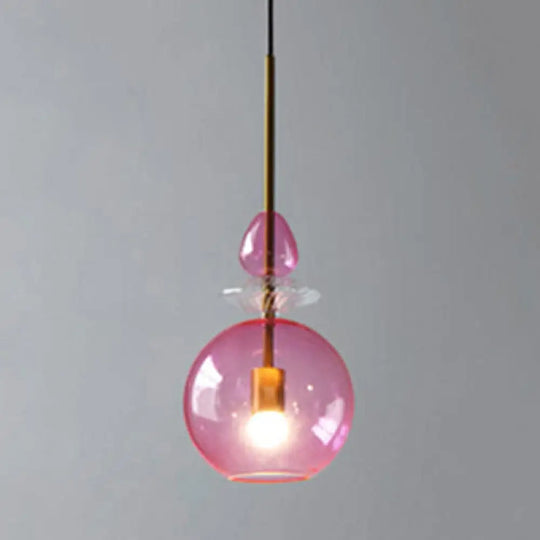 Modernist 1-Light Suspension Pendant With Pink/Blue/Amber Globe/Cylindrical/Dome Design -