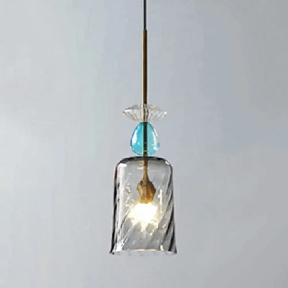 Modernist 1-Light Suspension Pendant With Pink/Blue/Amber Globe/Cylindrical/Dome Design -