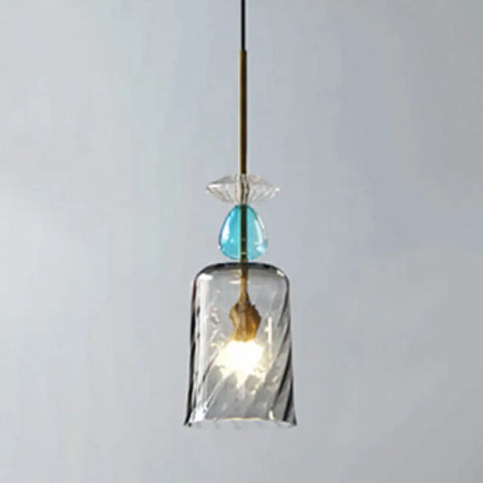 Modernist 1-Light Suspension Pendant With Pink/Blue/Amber Globe/Cylindrical/Dome Design -