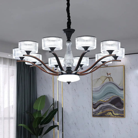 Modernist 10-Bulb Clear Crystal Glass Ceiling Chandelier - Black Suspension Lighting