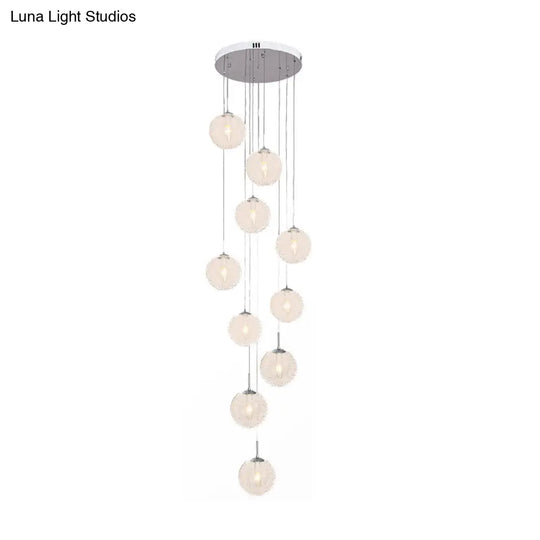 Modern Global Clear Glass Led Pendant Light With 10 Heads For Stairs In White