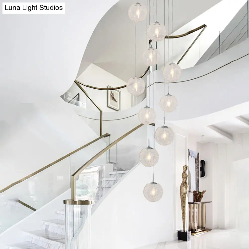 Modernist 10-Head Clear Glass Led Stair Pendant Ceiling Light - Global Style In White