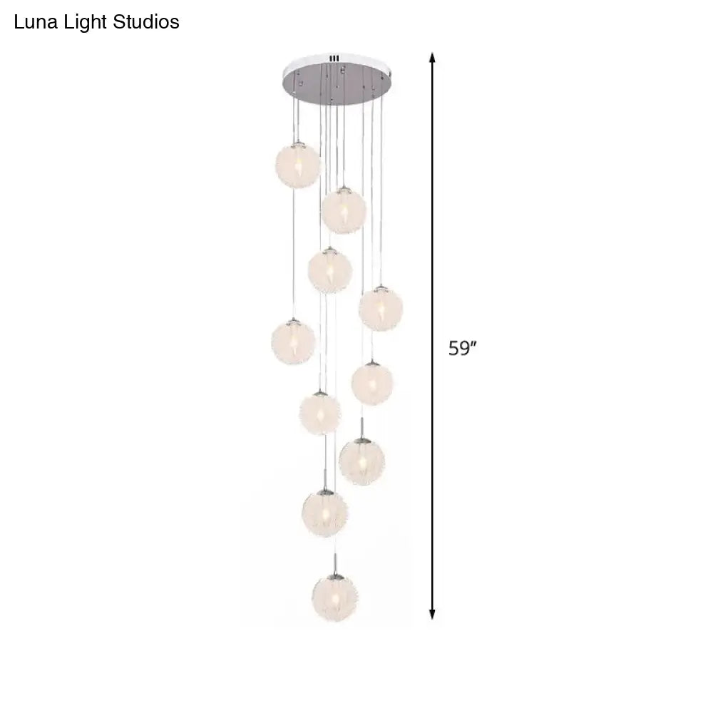 Modern Global Clear Glass Led Pendant Light With 10 Heads For Stairs In White