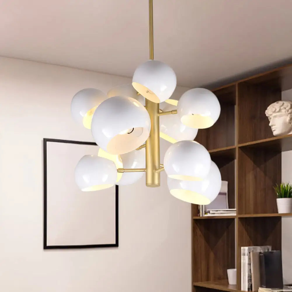 Modernist 10-Head White Dome Pendant Chandelier - Metal Vertical Suspension Light