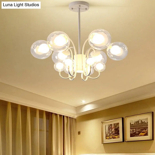 12-Head Modernist Led Chandelier With Clear Glass Shade For Living Room Lighting White