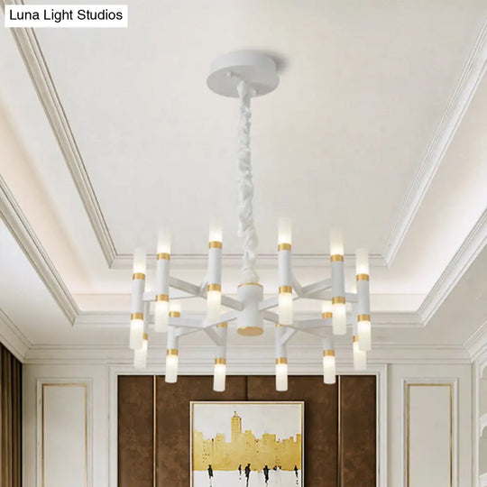 Modernist Iron Tubular Ceiling Lamp: 24-Light Led Radial Chandelier In Black/Gold Or White/Gold