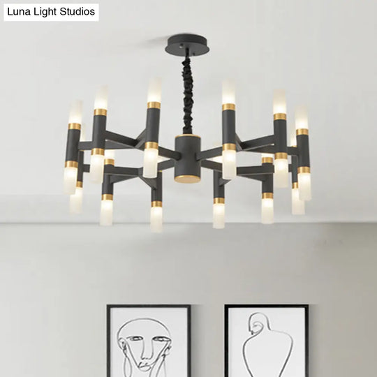 Modernist Iron Tubular Ceiling Lamp: 24-Light Led Radial Chandelier In Black/Gold Or White/Gold