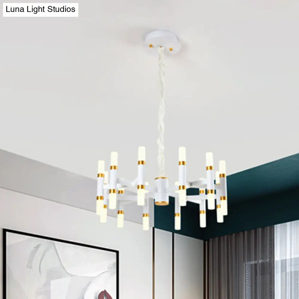 Modernist Iron Tubular Ceiling Lamp: 24-Light Led Radial Chandelier In Black/Gold Or White/Gold