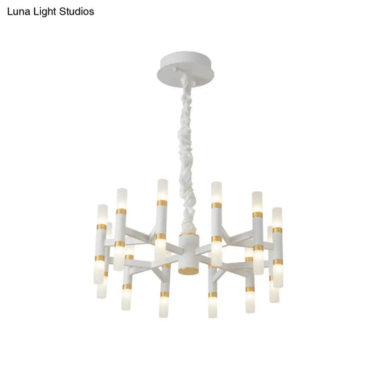 Modernist Iron Tubular Ceiling Lamp: 24-Light Led Radial Chandelier In Black/Gold Or White/Gold