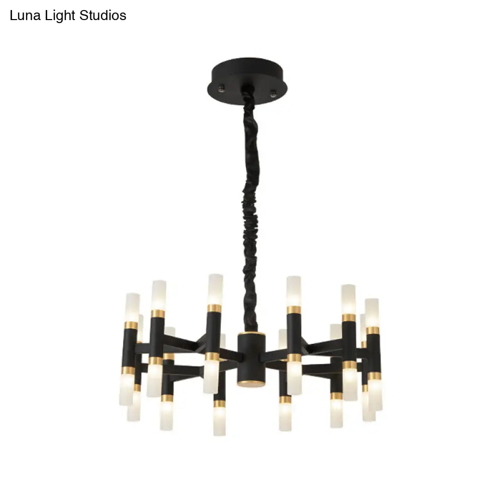 Modernist Iron Tubular Ceiling Lamp: 24-Light Led Radial Chandelier In Black/Gold Or White/Gold