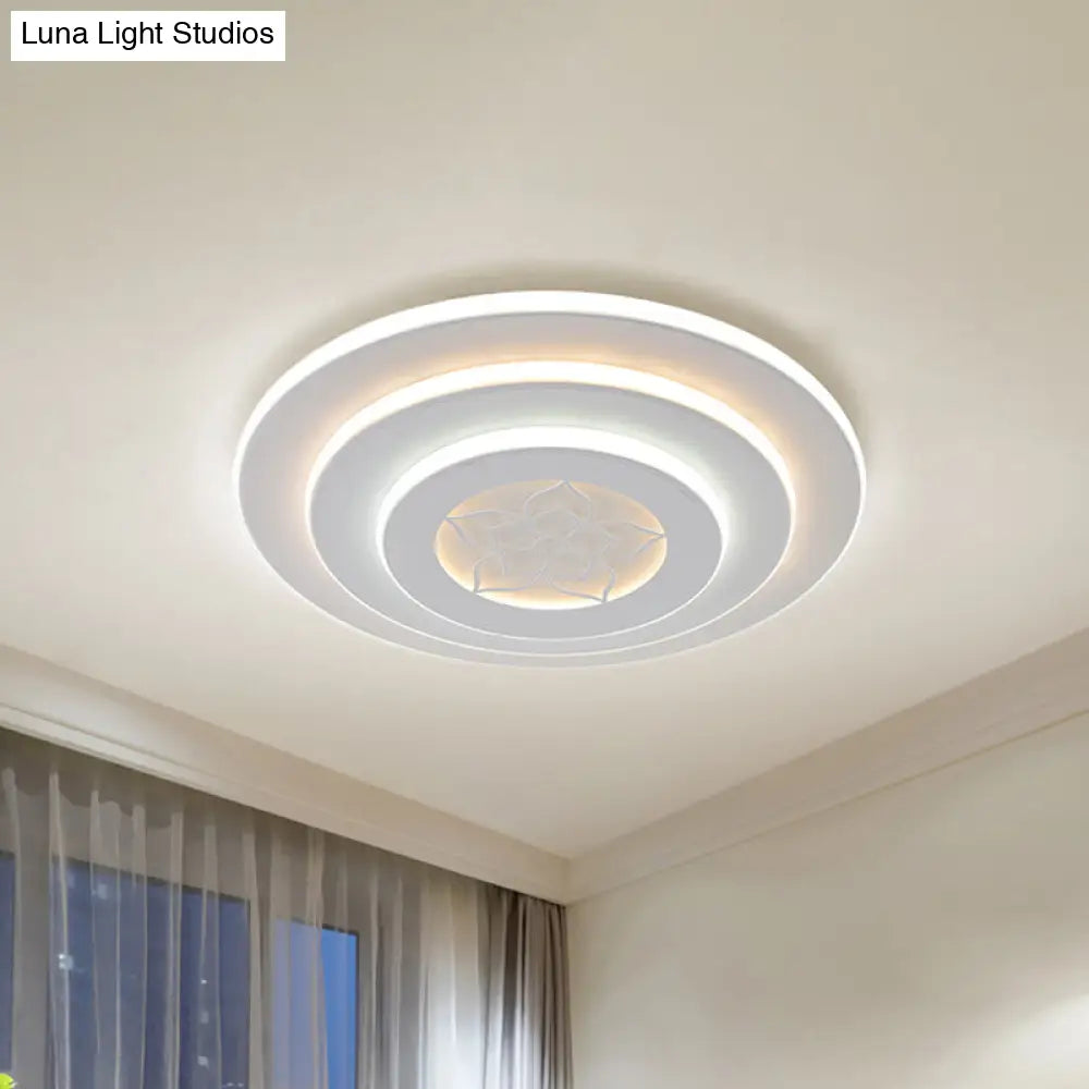 Modernist 3 - Circle Led Flush Mount Lighting In White - Metallic Finish For Bedroom Ceiling