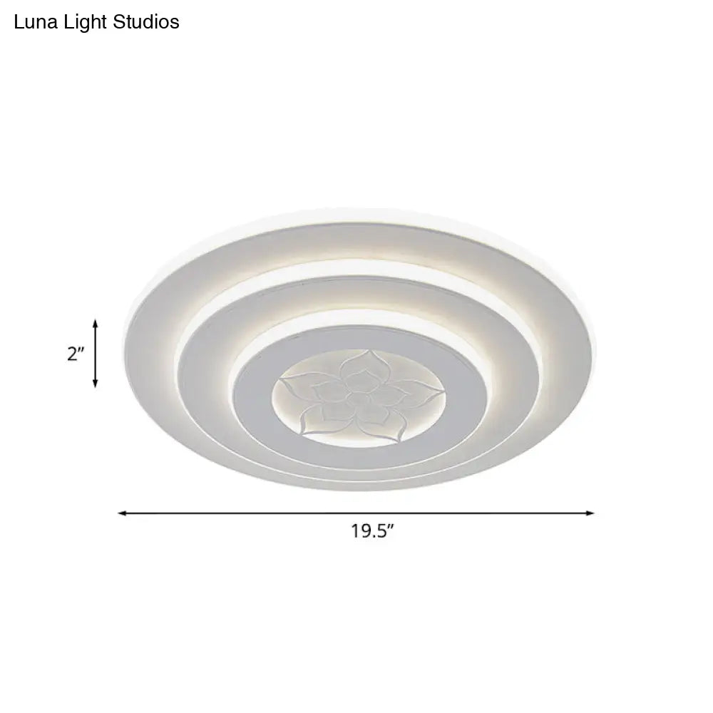 Modernist 3-Circle Led Flush Mount Lighting In White - Metallic Finish For Bedroom Ceiling