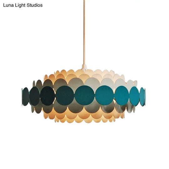 Modernist 3-Light Metal Chandelier In Red/Green Circle Tiers: Stylish Pendant Light For Living Room