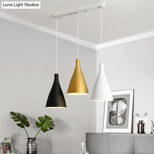 Modern 3-Light Pendant Ceiling Lamp With White Black & Gold Shades And Metal Canopy Black-Gold /