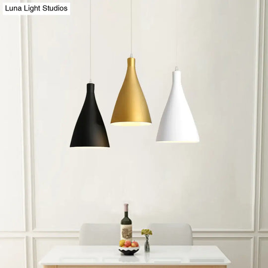 Modern 3-Light Pendant Ceiling Lamp With White Black & Gold Shades And Metal Canopy