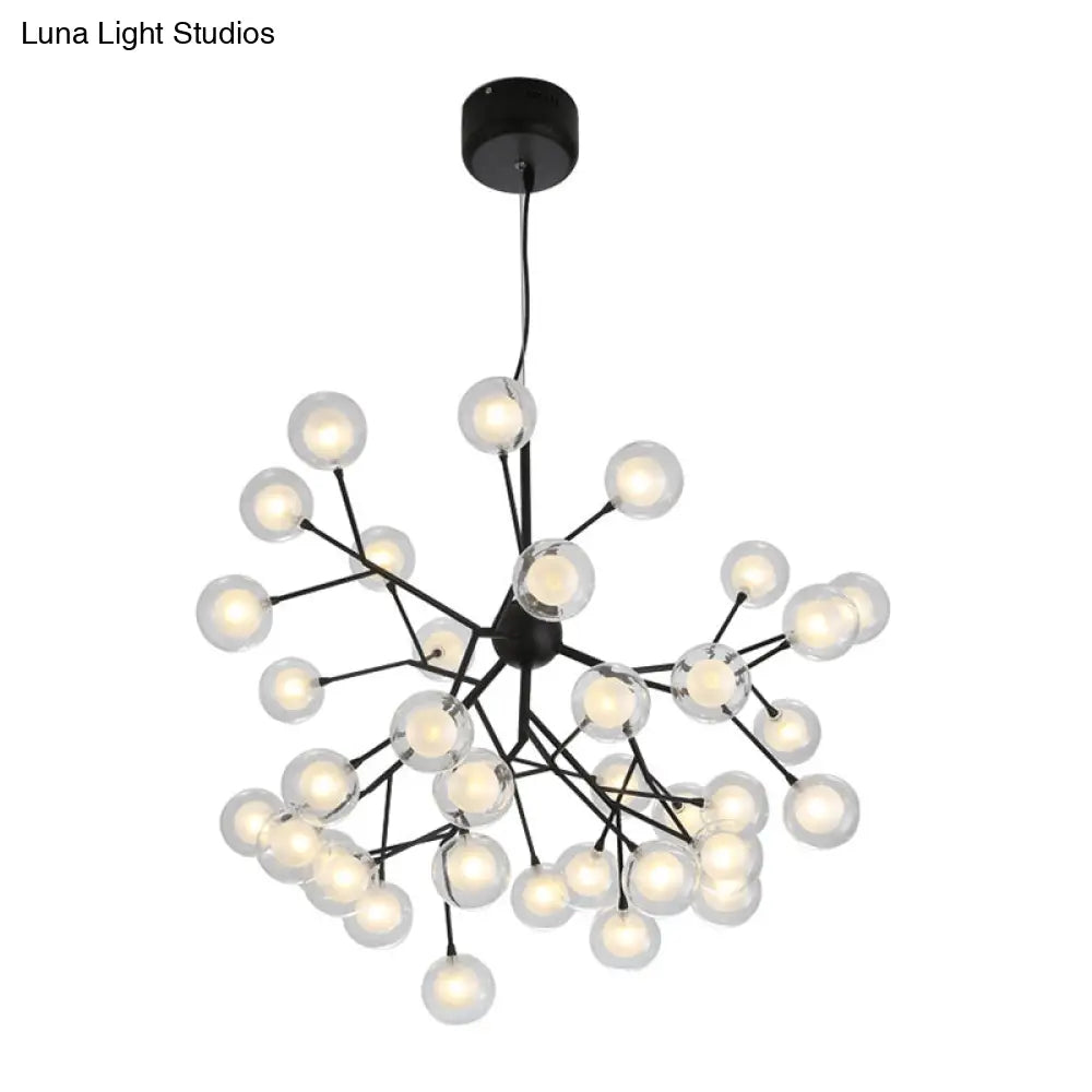 Modernist 36-Light Black Firefly Chandelier - Clear And Frosted Glass Pendant Light For Parlor