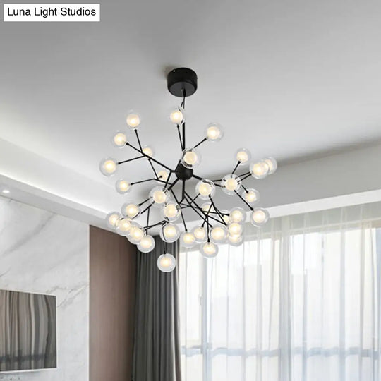 36-Light Firefly Chandelier With Clear And Frosted Glass Modern Black Pendant For Parlor