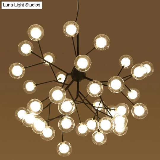 36-Light Firefly Chandelier With Clear And Frosted Glass Modern Black Pendant For Parlor