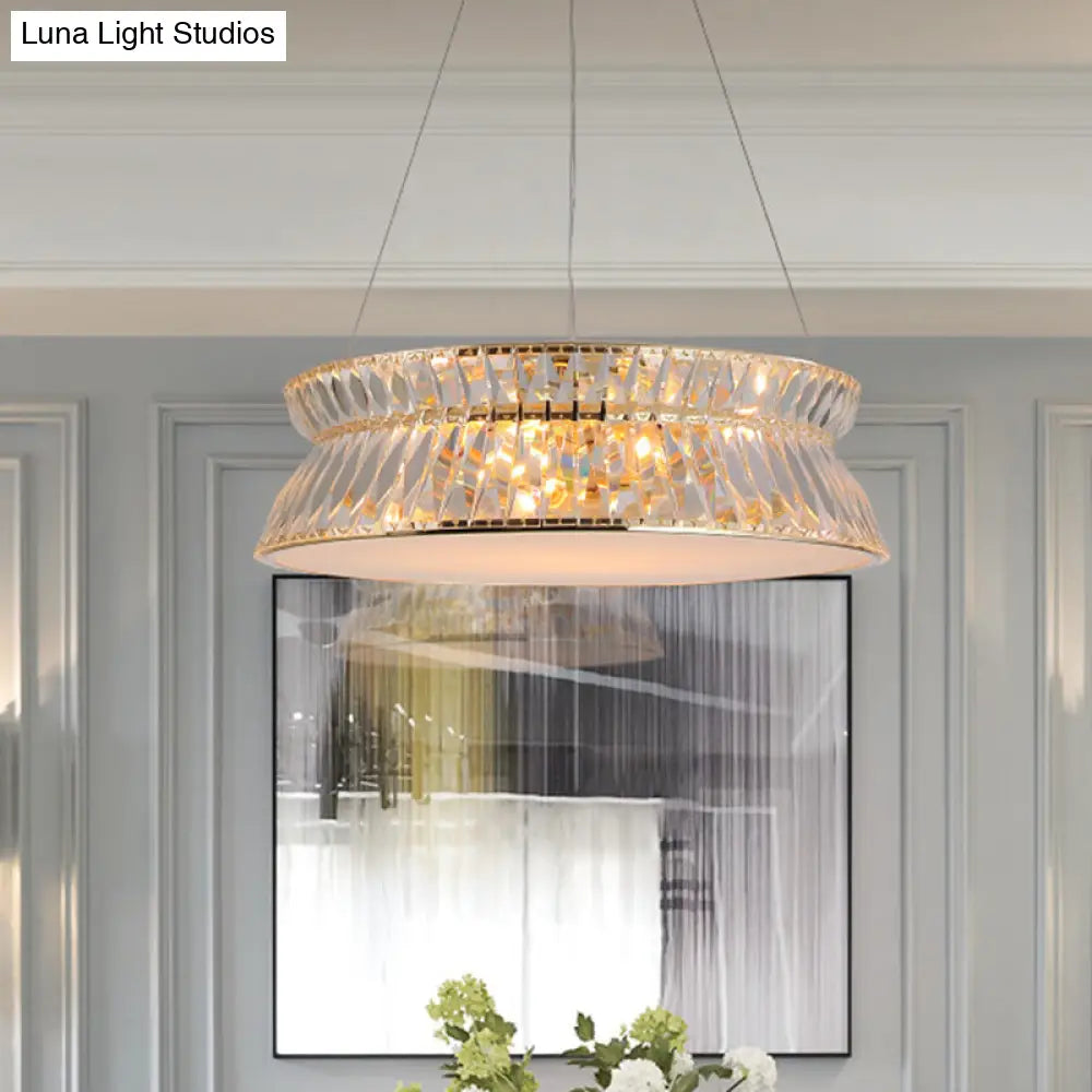 Contemporary 4-Bulb Drum Chandelier Pendant Light With Crystal Shade Clear