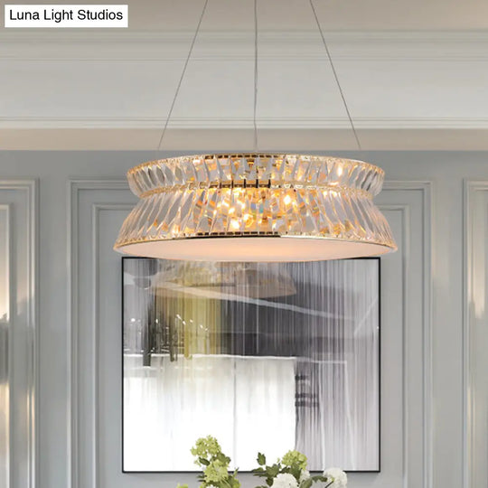 Contemporary 4-Bulb Drum Chandelier Pendant Light With Crystal Shade Clear