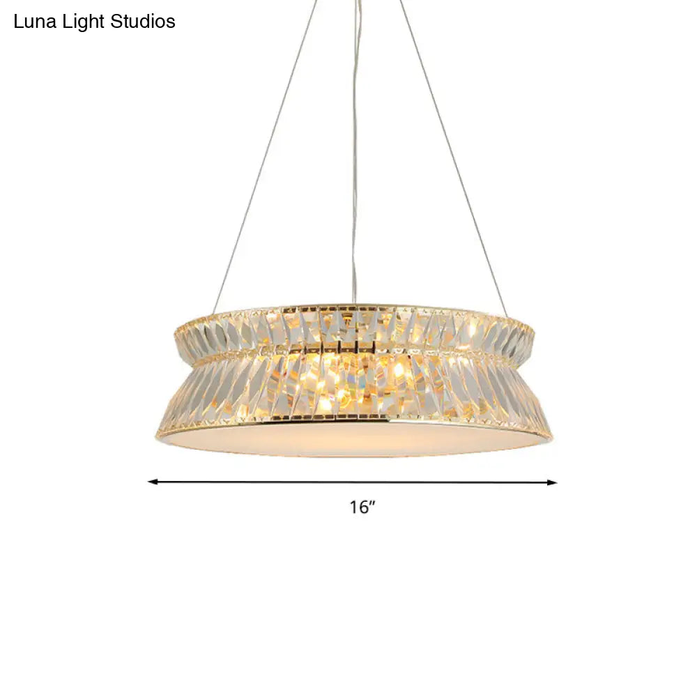 Contemporary 4-Bulb Drum Chandelier Pendant Light With Crystal Shade