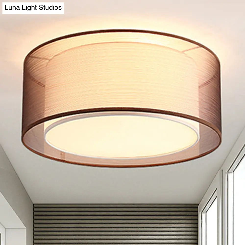 Modernist 4-Light Fabric Flush Mount For Bedroom - 18/19.5 Wide Drum Silver/Coffee Light Fixture