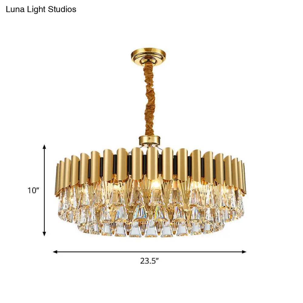 4-Tier Round Crystal Chandelier Lamp - Modernist Golden Pendant Lighting Fixture