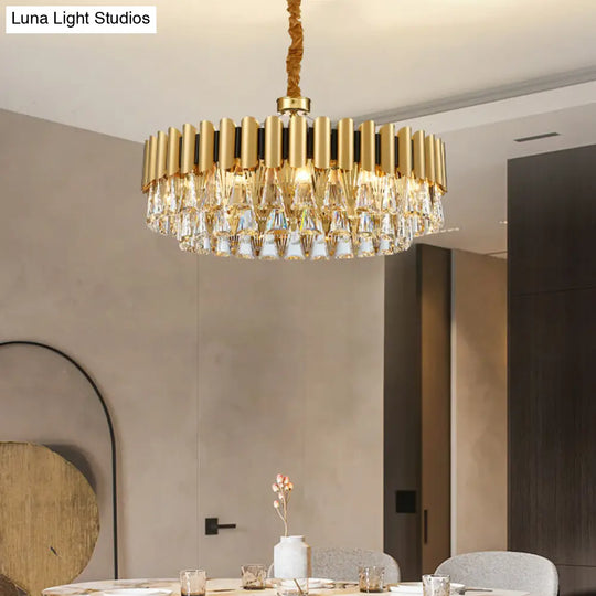 4-Tier Round Crystal Chandelier Lamp - Modernist Golden Pendant Lighting Fixture