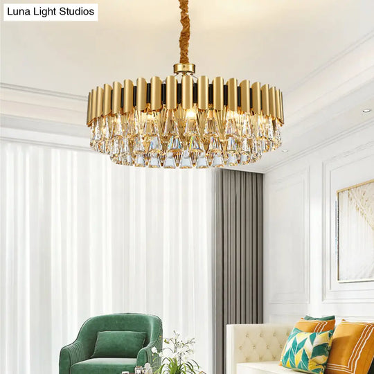 4-Tier Round Crystal Chandelier Lamp - Modernist Golden Pendant Lighting Fixture