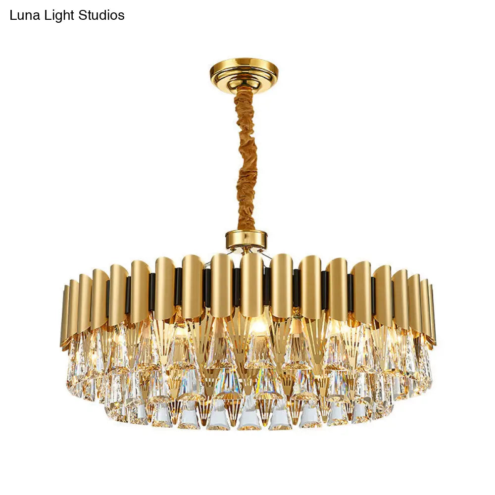 4-Tier Round Crystal Chandelier Lamp - Modernist Golden Pendant Lighting Fixture