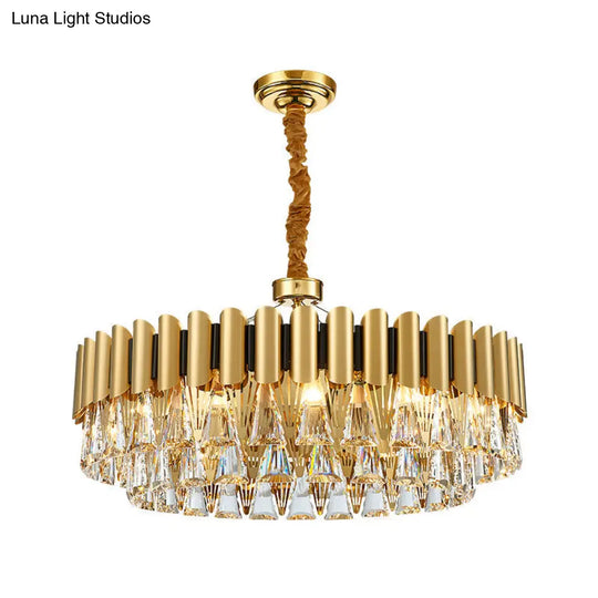 4-Tier Round Crystal Chandelier Lamp - Modernist Golden Pendant Lighting Fixture