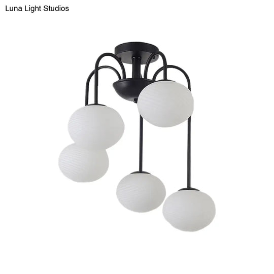 Modernist 5-Light Ceiling Mounted Semi Flush Mount With Frosted Glass Shade In Black/White Finish